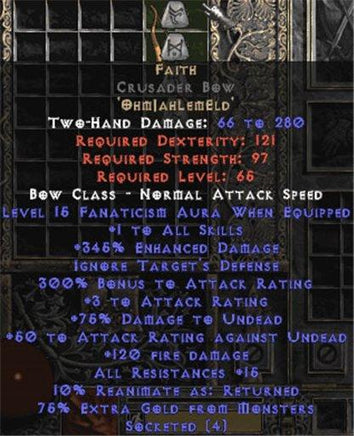 Faith Crusader Bow - 1 Skill & 15 Fanat - West Non-Ladder