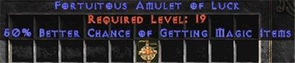 Fortuitous Amulet of Luck - 50% MF - Perfect - East Non-Ladder