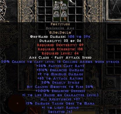 Fortitude Berserker Axe - 25-29 Res & 1-1.375 Life - Europe Non-Ladder