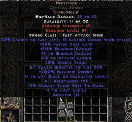 Fortitude Crystal Sword - 25-29 Res & 1.5 Life - West Non-Ladder