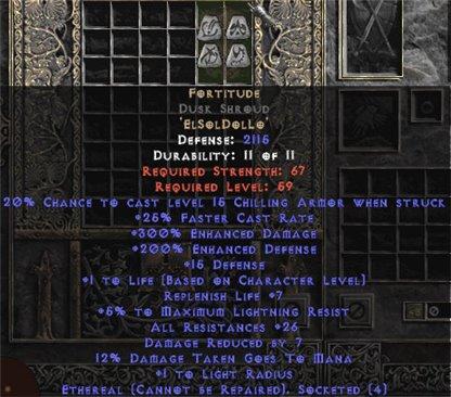 Fortitude Dusk Shroud - Eth Bugged - 25-29 Res & 1-1.375 Life - West Ladder