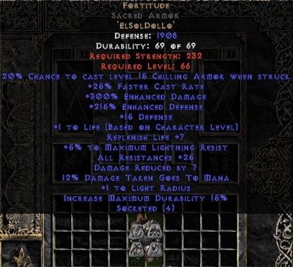 Fortitude Sacred Armor - 25-29 Res & 1-1.375 Life - East HC Ladder