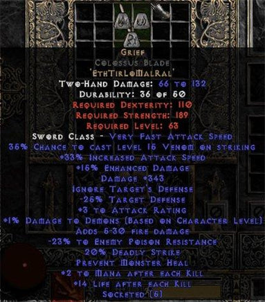 Grief Colossus Blade - 30-34% IAS & 340-369 Damage - East HC Ladder
