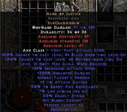 Hand of Justice Berserker Axe - 280-329% ED - East HC Ladder