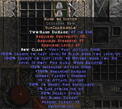 Hand of Justice Crusader Bow - 280-329% ED - West Non-Ladder