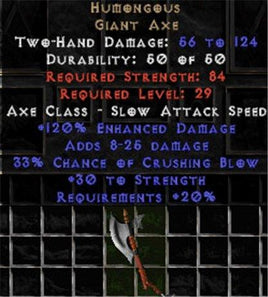 Humongous - +120% ED, +8-25 Dmg, +30 Str - Perfect - West Non-Ladder