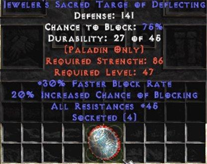 Jeweler's Sacred Targe of Deflecting - 45 Res All - West Non-Ladder