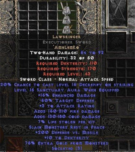 Lawbringer Executioner Sword - 16-17 Sanctuary & 200-249 DvM - West Non-Ladder