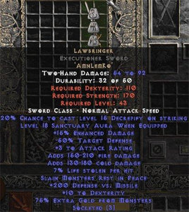 Lawbringer Executioner Sword - 18 Sanctuary & 200-249 DvM - West Non-Ladder