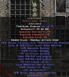 Lawbringer Executioner Sword - 18 Sanctuary & 250 DvM - Perfect - West Non-Ladder