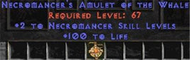 Necromancer Amulet - 2 All Necro Skills & 100 Life - West Non-Ladder