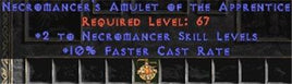 Necromancer Amulet - 2 All Necro Skills & 10% FCR - Europe Ladder