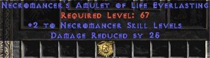 Necromancer Amulet - 2 All Necro Skills & 25 PDR - Europe Ladder