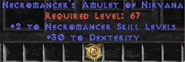 Necromancer Amulet - 2 All Necro Skills & 30 Dex - West Non-Ladder