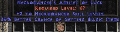Necromancer Amulet - 2 All Necro Skills & 35% MF - Europe HC Ladder