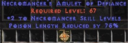 Necromancer Amulet - 2 All Necro Skills & 75% PLR - East HC Ladder