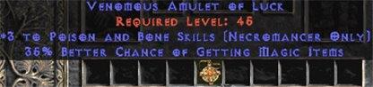 Necromancer Amulet - 3 P&B Spells & 35% MF - East Ladder