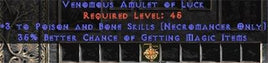 Necromancer Amulet - 3 P&B Spells & 35% MF - West Non-Ladder