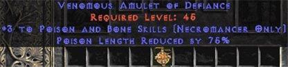 Necromancer Amulet - 3 P&B Spells & 75% PLR - East Ladder