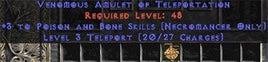 Necromancer Amulet - 3 P&B Spells & Teleport - West Non-Ladder