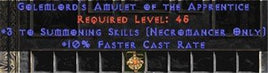 Necromancer Amulet - 3 Summoning Spells & 10% FCR - West Non-Ladder