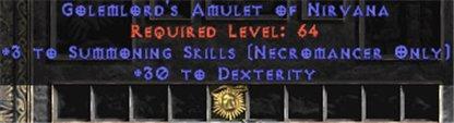 Necromancer Amulet - 3 Summoning Spells & 30 Dex - Europe Ladder