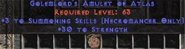 Necromancer Amulet - 3 Summoning Spells & 30 Str - West Non-Ladder