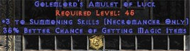 Necromancer Amulet - 3 Summoning Spells & 35% MF - Europe HC Ladder