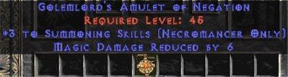 Necromancer Amulet - 3 Summoning Spells & 6 MDR - West Ladder