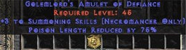 Necromancer Amulet - 3 Summoning Spells & 75% PLR - West Non-Ladder