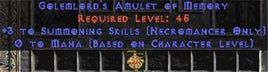 Necromancer Amulet - 3 Summoning Spells & 0.75 MPL - West Non-Ladder