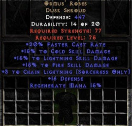 Ormus' Robes - 15% to Lightning & +3 Chain Lightning - West Non-Ladder