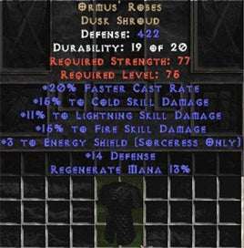Ormus' Robes +15% to cold and fire skills - West Non-Ladder