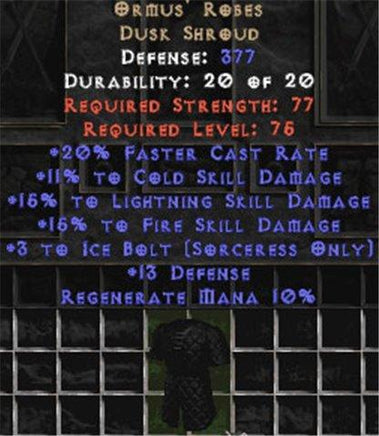 Ormus' Robes +15% to fire and lightning skills - East Ladder