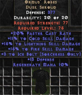 Ormus' Robes +15% to fire and lightning skills - West Non-Ladder