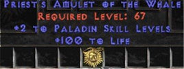 Paladin Amulet - 2 All Pal Skills & 100 Life - West Non-Ladder