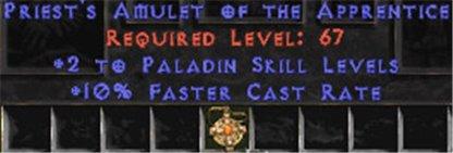 Paladin Amulet - 2 All Pal Skills & 10% FCR - East Ladder