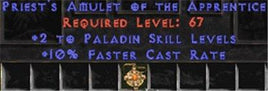 Paladin Amulet - 2 All Pal Skills & 10% FCR - West Non-Ladder
