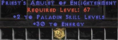 Paladin Amulet - 2 All Pal Skills & 30 Energy - East HC Ladder