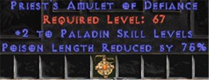 Paladin Amulet - 2 All Pal Skills & 75% PLR - East HC Ladder