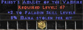 Paladin Amulet - 2 All Pal Skills & 8% ML - Europe Non-Ladder