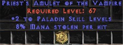 Paladin Amulet - 2 All Pal Skills & 8% ML - West Ladder