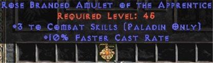 Paladin Amulet - 3 Combat Skills & 10% FCR - West Ladder
