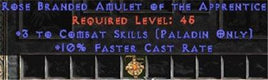 Paladin Amulet - 3 Combat Skills & 10% FCR - East Non-Ladder