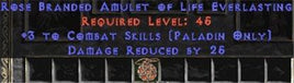 Paladin Amulet - 3 Combat Skills & 25 PDR - West Non-Ladder