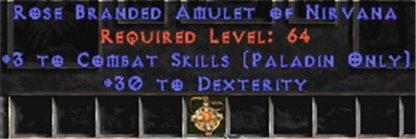 Paladin Amulet - 3 Combat Skills & 30 Dex - Europe Ladder