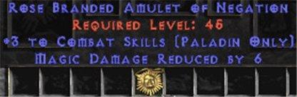 Paladin Amulet - 3 Combat Skills & 6 MDR - Europe HC Ladder