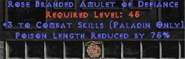Paladin Amulet - 3 Combat Skills & 75% PLR - West Non-Ladder