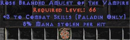 Paladin Amulet - 3 Combat Skills & 8% ML - West Non-Ladder