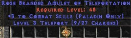Paladin Amulet - 3 Combat Skills & Teleport - West Non-Ladder